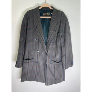 ESCADA by Margaretha Ley Vintage Wool Tartan Oversized Schoolboy Blazer Size 10